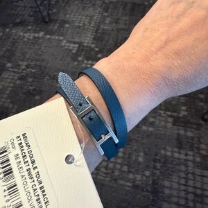 Hermes Blue Leather Double Wrap Bracelet